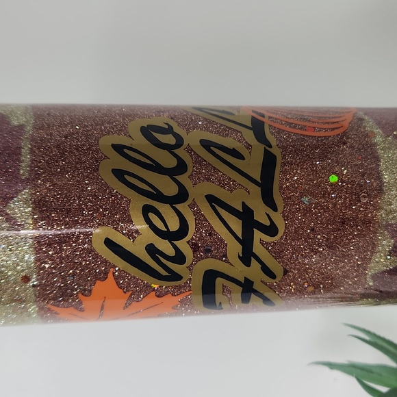 Hand glittered and sealed HELLO FALL tumbler - Picture 5 of 5